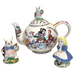 New Alice In Wonderland Cardew Design Ceramic Teapot + Salt & Pepper Shakers Set